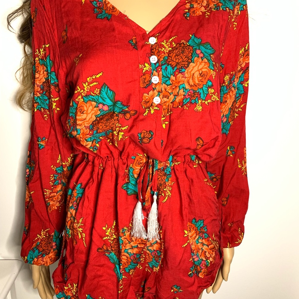 NLW ROSE Red Romper SZ L - Picture 2 of 4